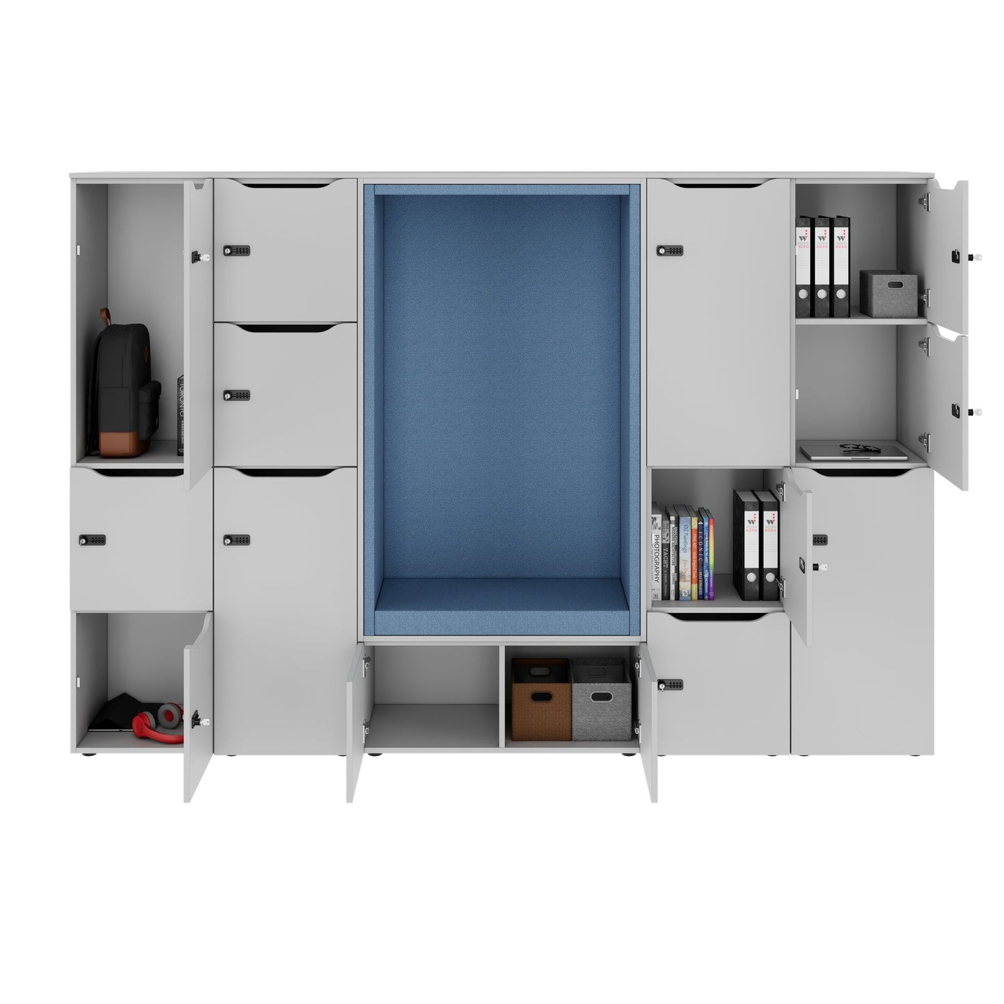 CHOICE Spind | 2706 x 1836 mm, 12 Schliessfächer, Sitznische, Perlgrau