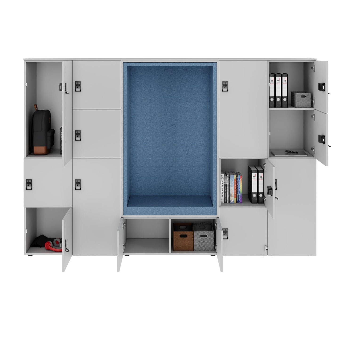 CHOICE Spind | 2706 x 1836 mm, 12 Schliessfächer, Sitznische, Perlgrau
