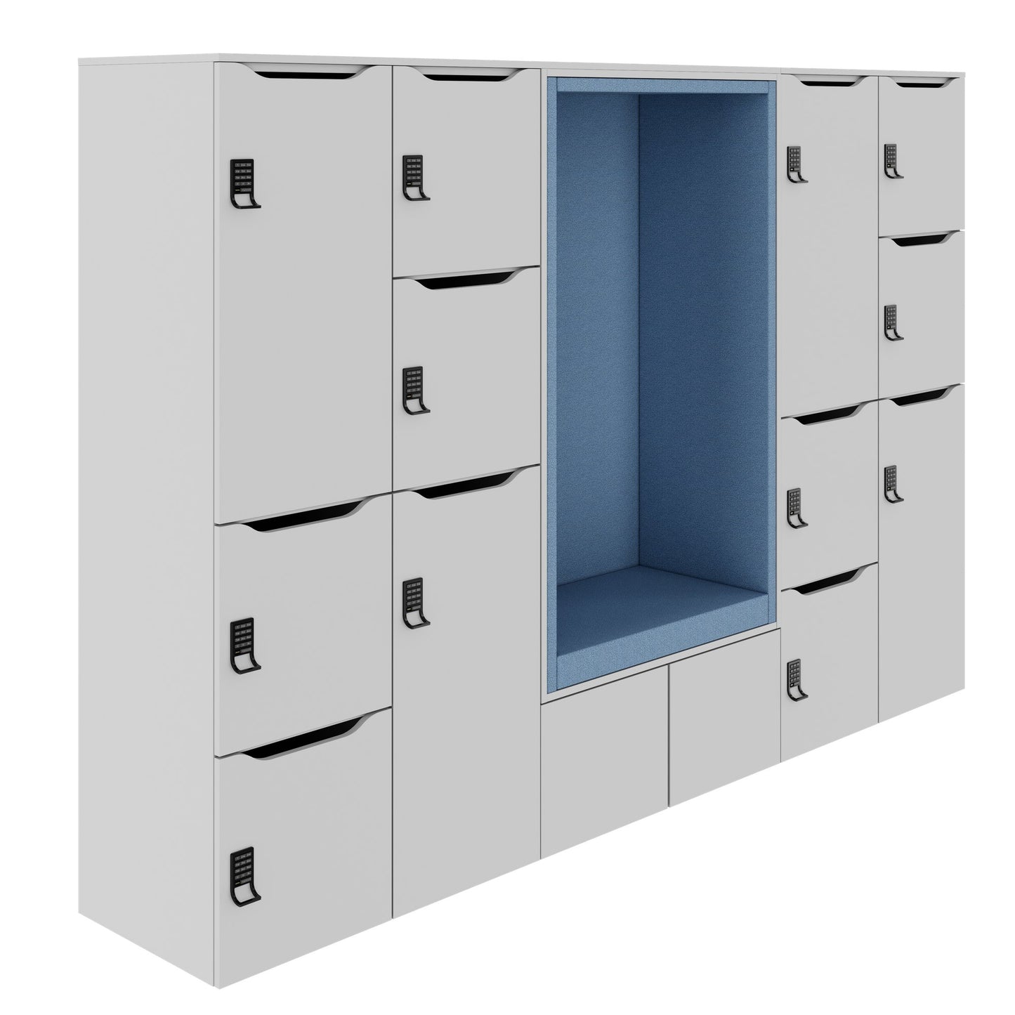 CHOICE Spind | 2706 x 1836 mm, 12 Schliessfächer, Sitznische, Perlgrau