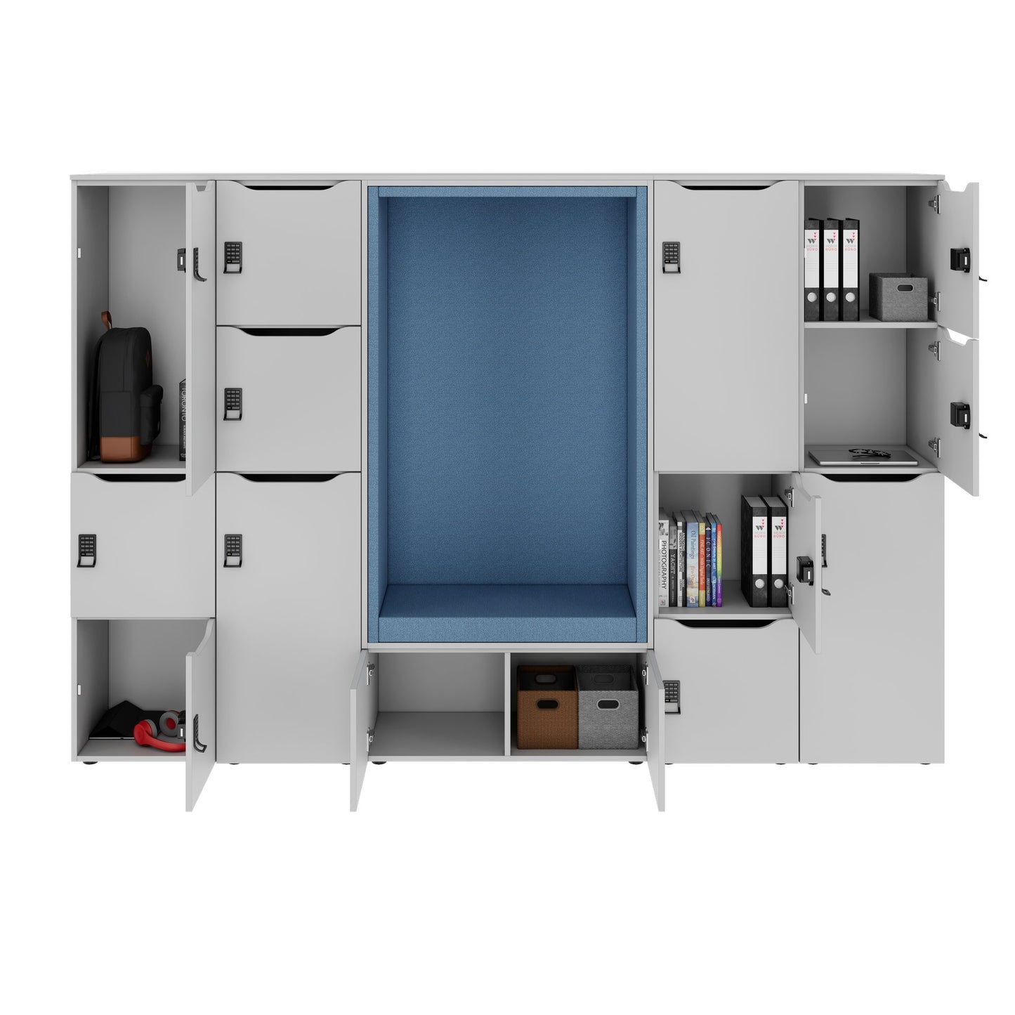 CHOICE Spind | 2706 x 1836 mm, 12 Schliessfächer, Sitznische, Perlgrau