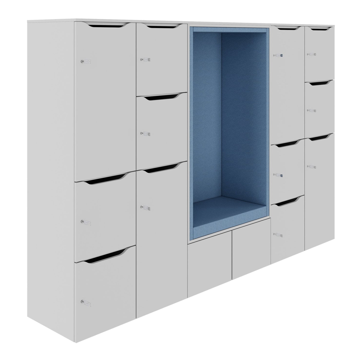 CHOICE Spind | 2706 x 1836 mm, 12 Schliessfächer, Sitznische, Perlgrau