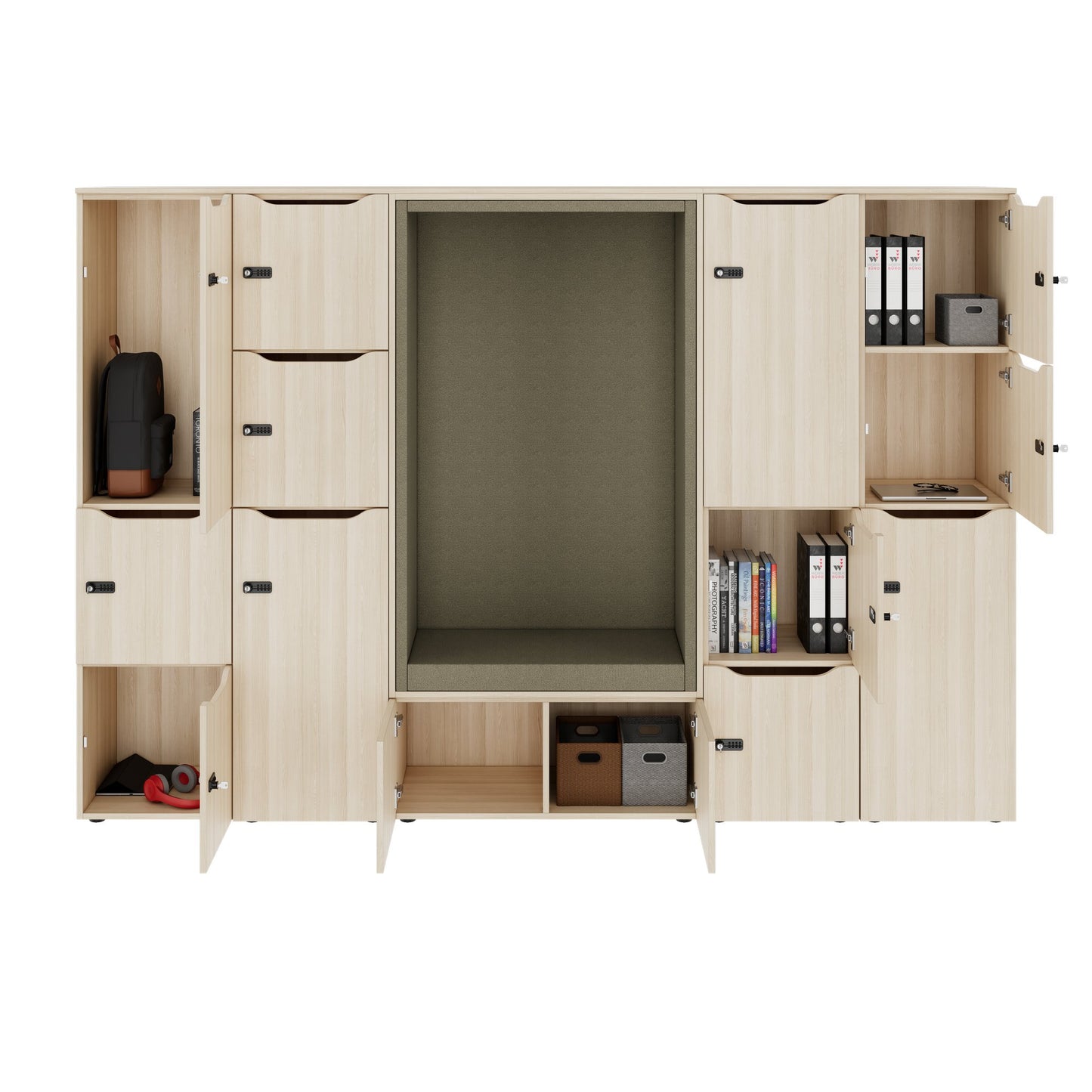 CHOICE Spind | 2706 x 1836 mm, 12 Schliessfächer, Sitznische, Sandesche