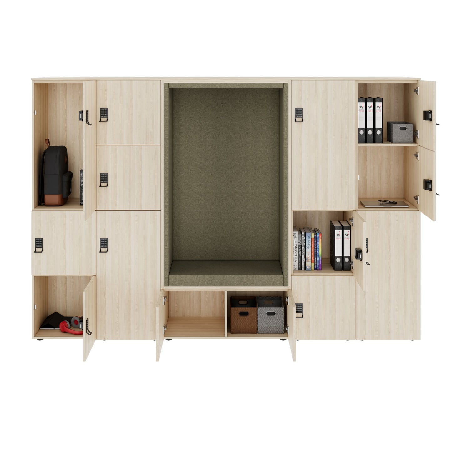 CHOICE Spind | 2706 x 1836 mm, 12 Schliessfächer, Sitznische, Sandesche