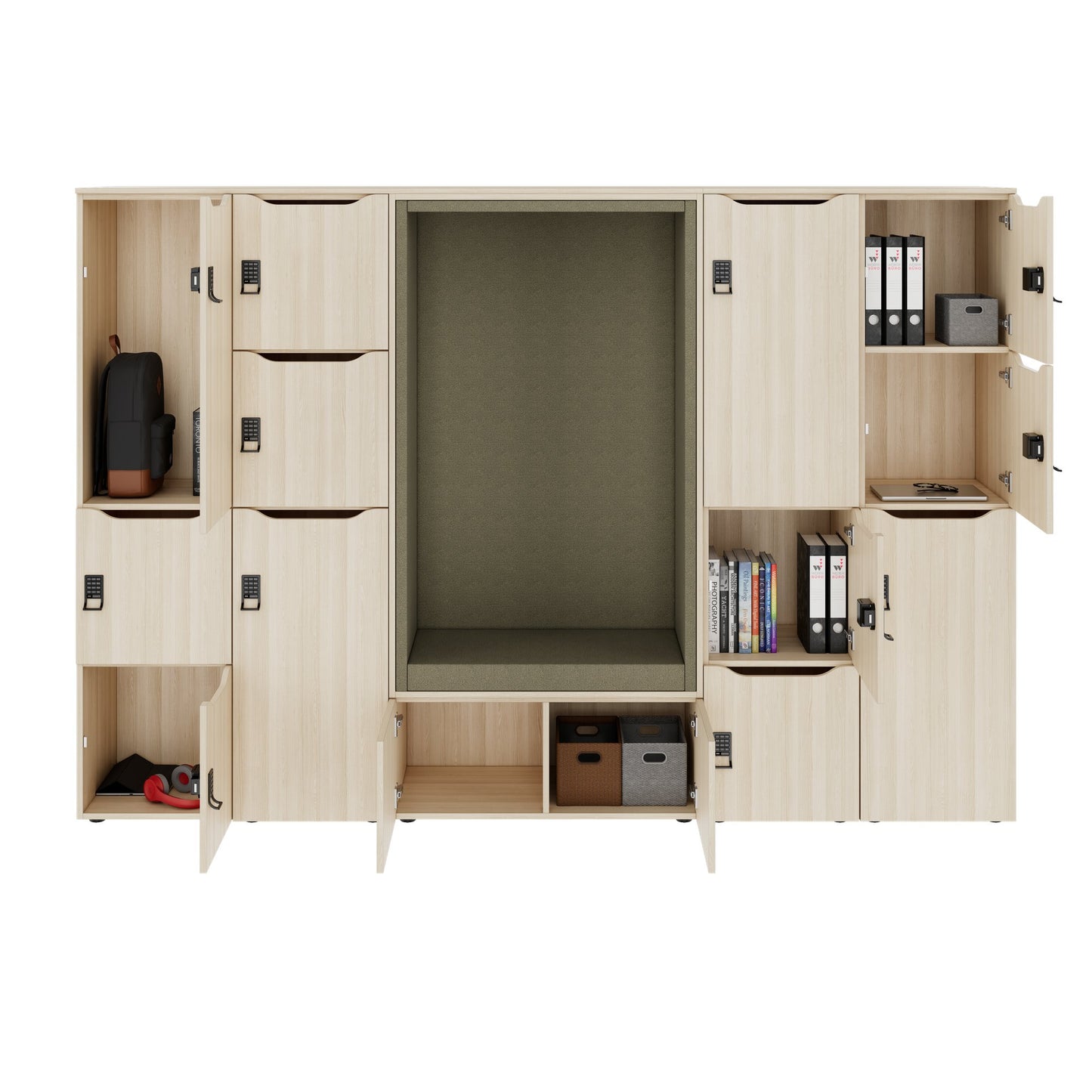 CHOICE Spind | 2706 x 1836 mm, 12 Schliessfächer, Sitznische, Sandesche