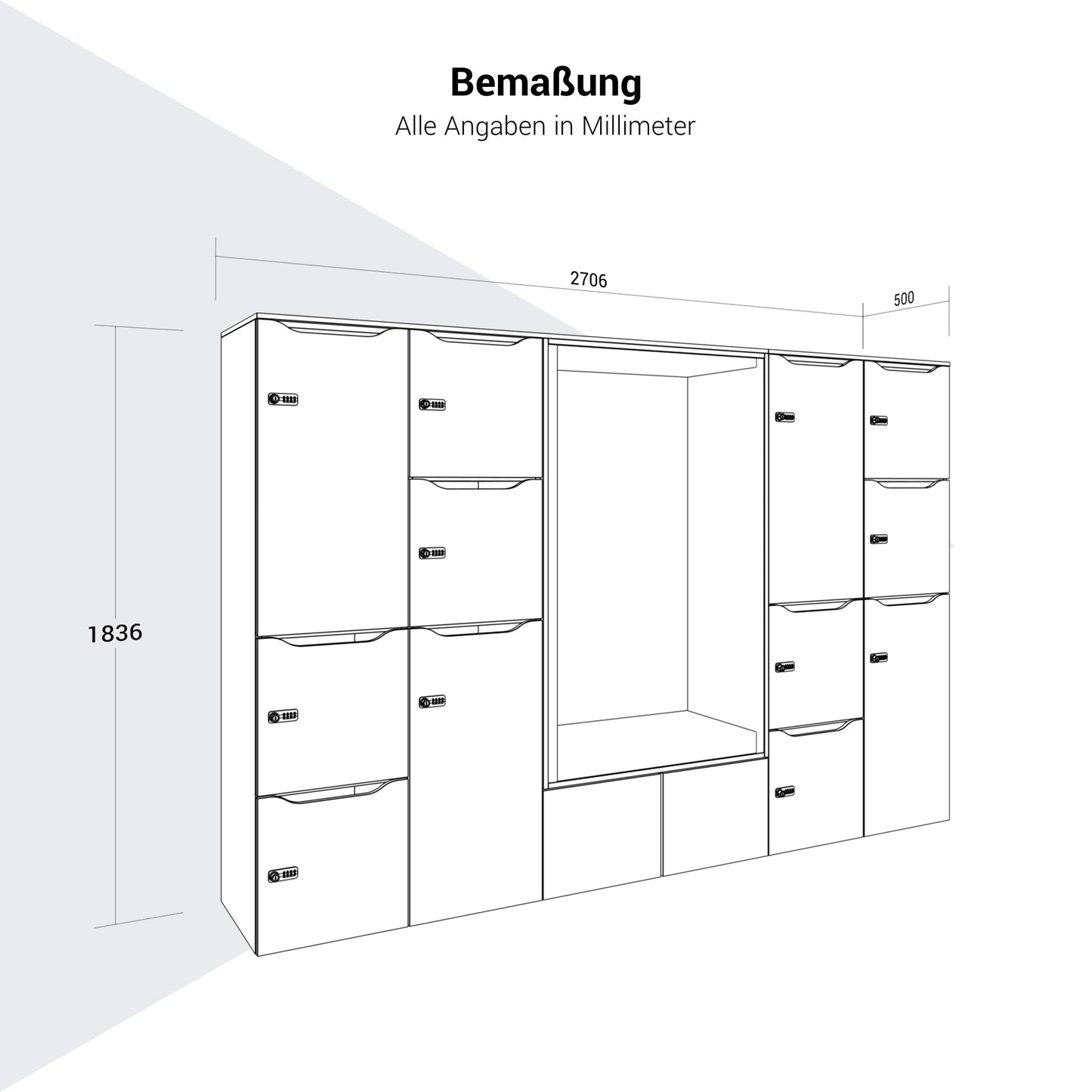 CHOICE Spind | 2706 x 1836 mm, 12 Schliessfächer, Sitznische, Sandesche