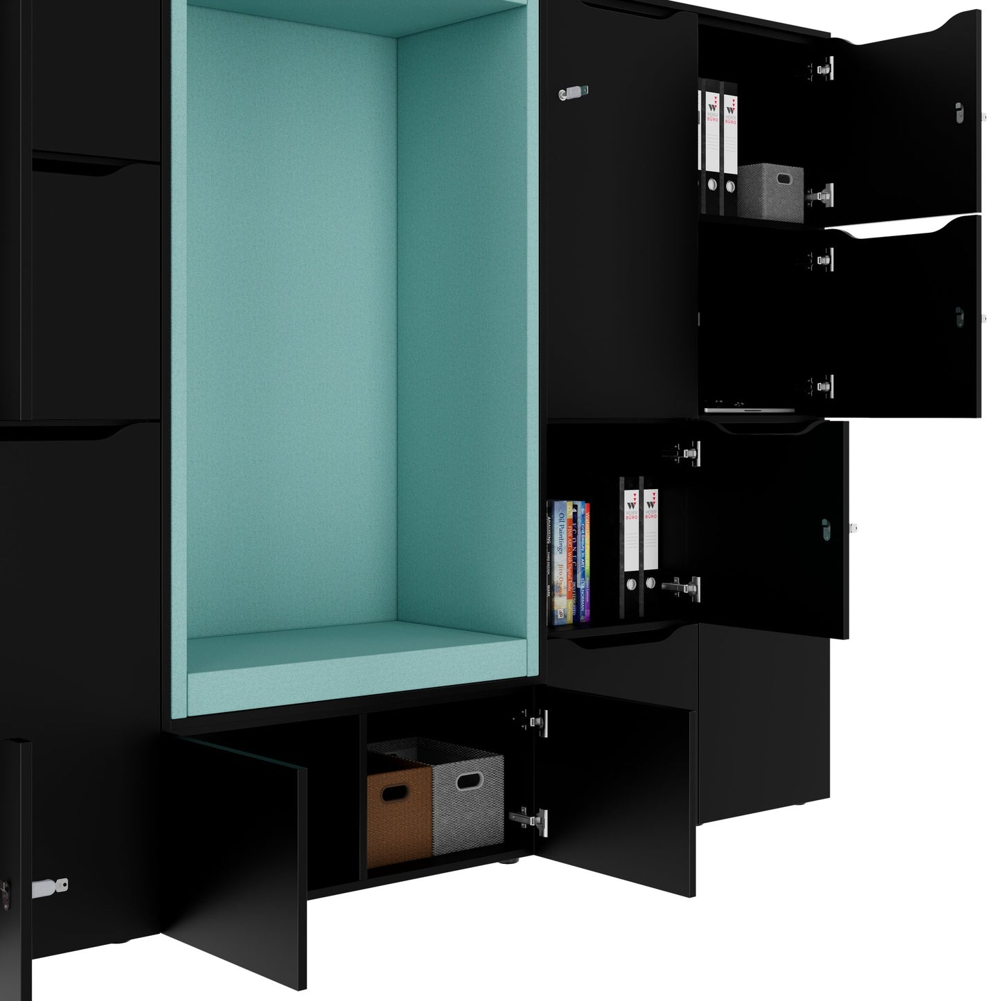 CHOICE Spind | 2706 x 1836 mm, 12 Schliessfächer, Sitznische, Schwarz