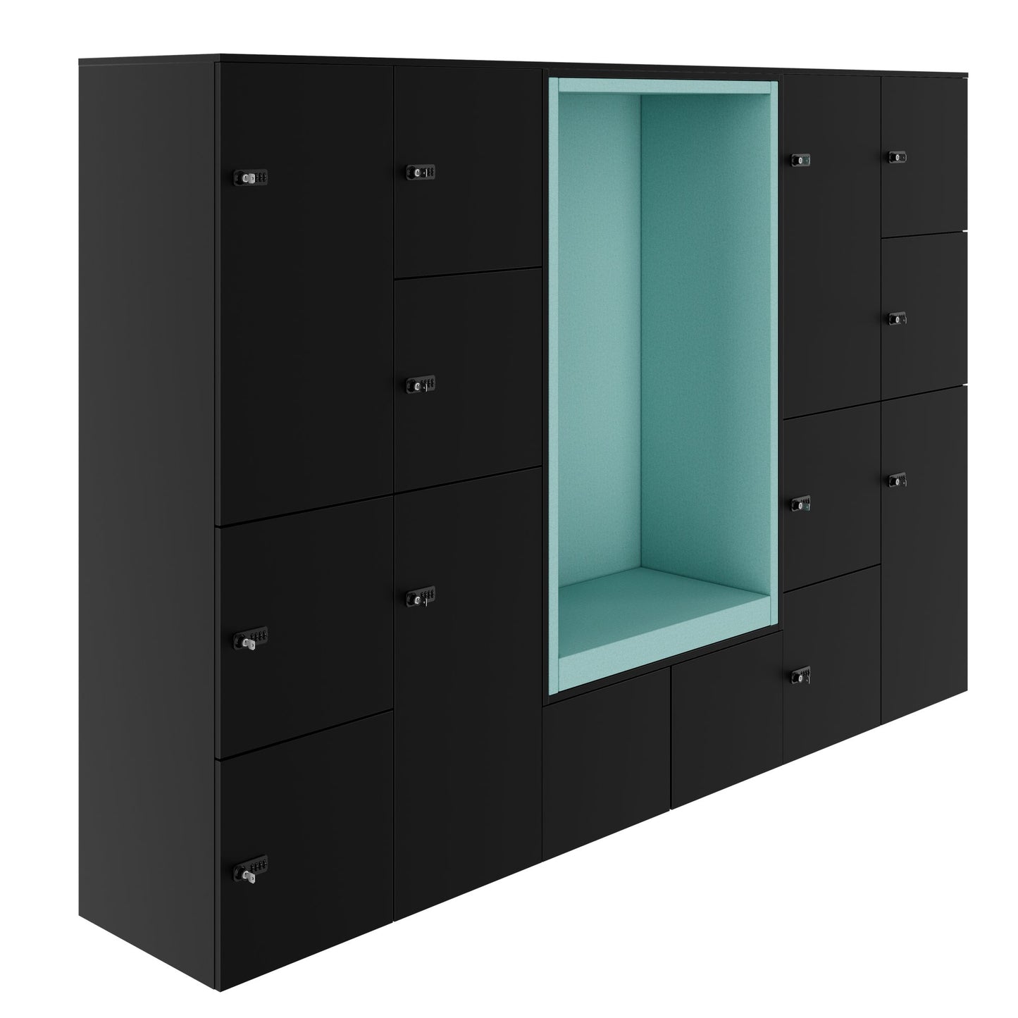 CHOICE Spind | 2706 x 1836 mm, 12 Schliessfächer, Sitznische, Schwarz