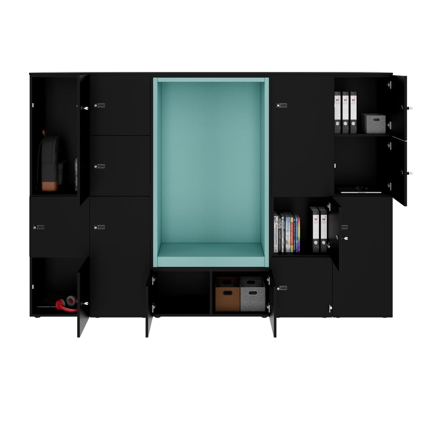 CHOICE Spind | 2706 x 1836 mm, 12 Schliessfächer, Sitznische, Schwarz