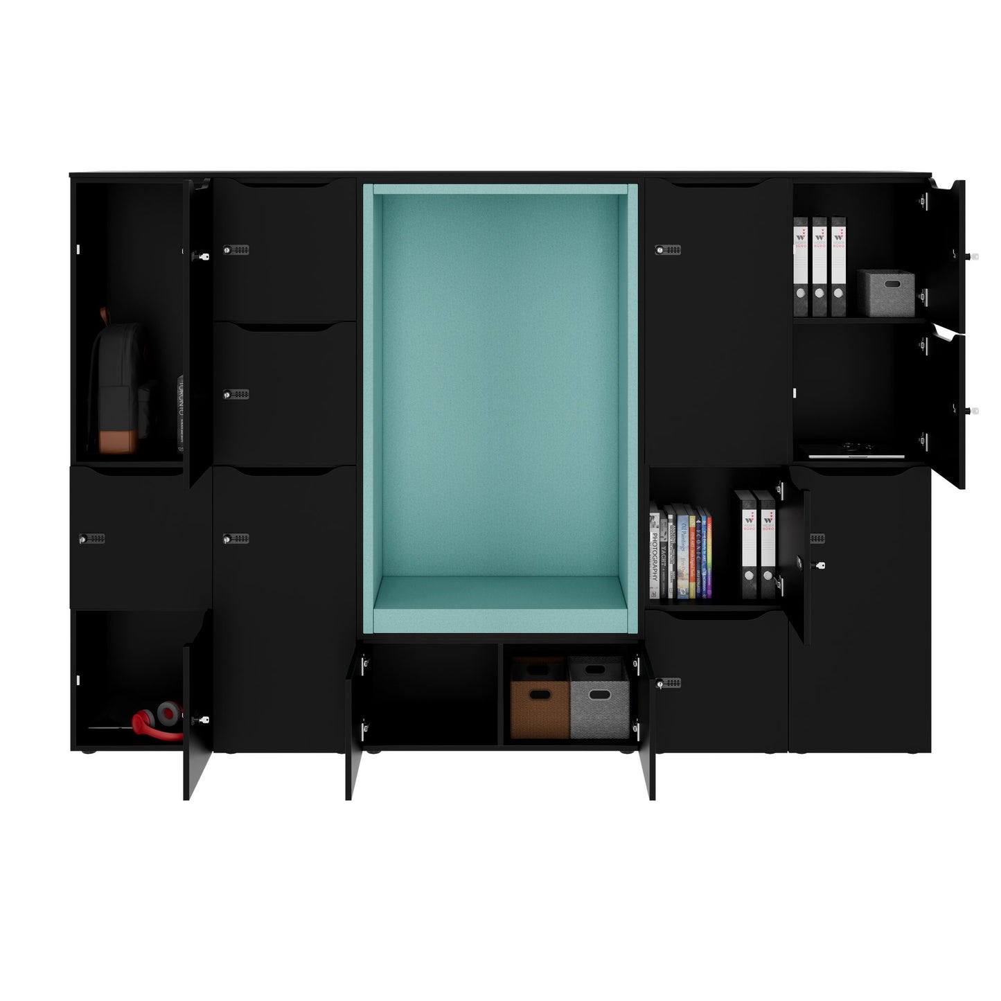 CHOICE Spind | 2706 x 1836 mm, 12 Schliessfächer, Sitznische, Schwarz