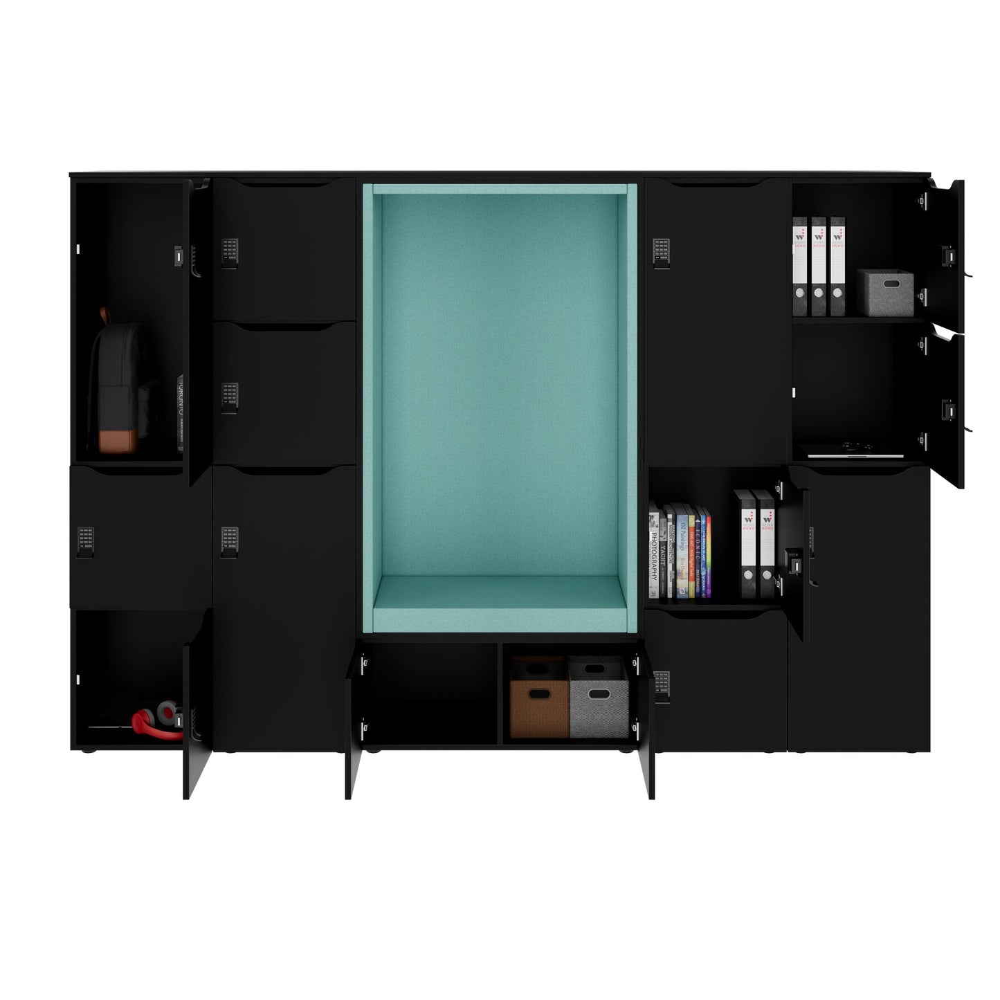 CHOICE Spind | 2706 x 1836 mm, 12 Schliessfächer, Sitznische, Schwarz