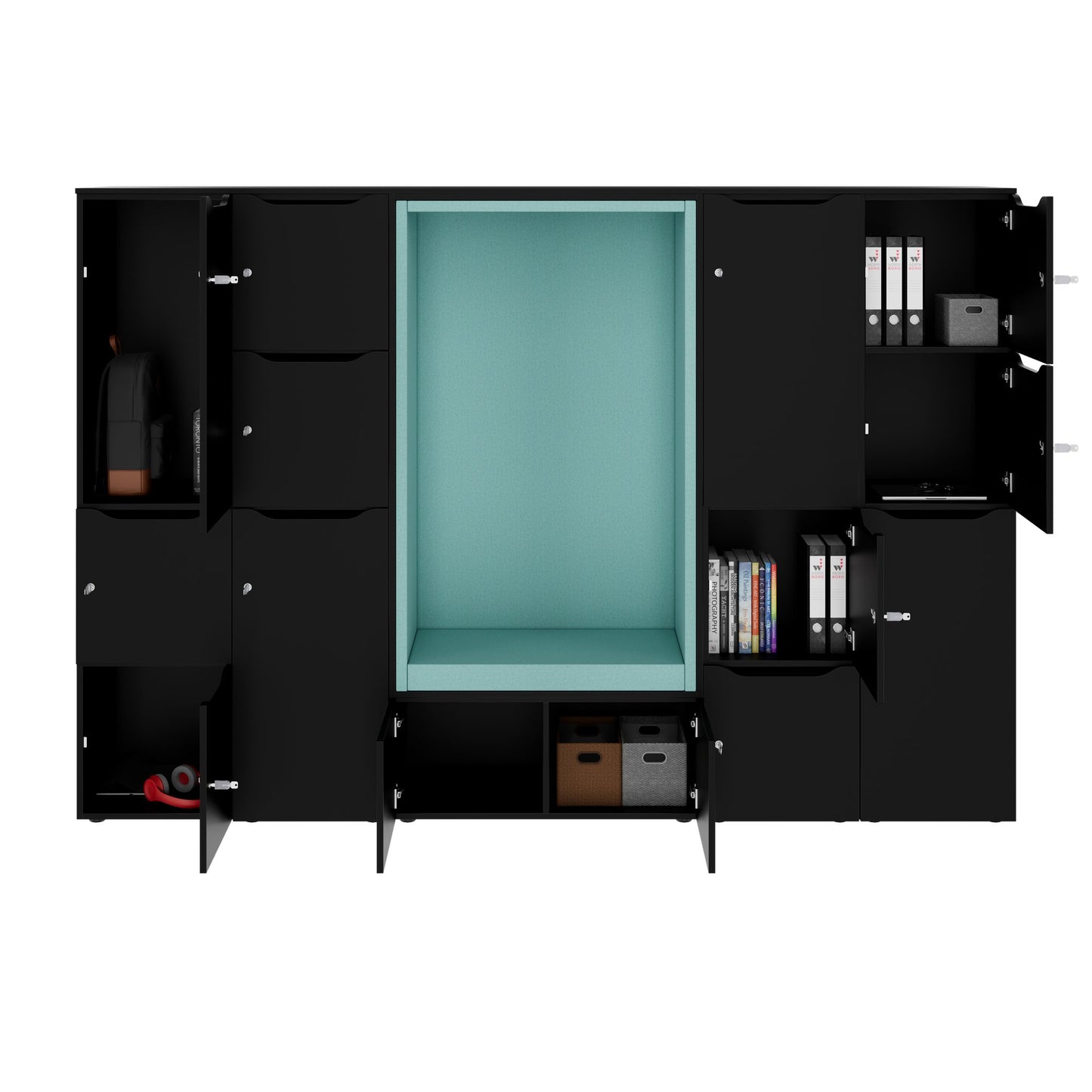 CHOICE Spind | 2706 x 1836 mm, 12 Schliessfächer, Sitznische, Schwarz