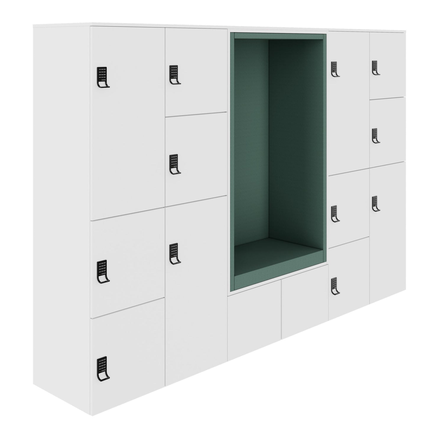 CHOICE Spind | 2706 x 1836 mm, 12 Schliessfächer, Sitznische, Weiss