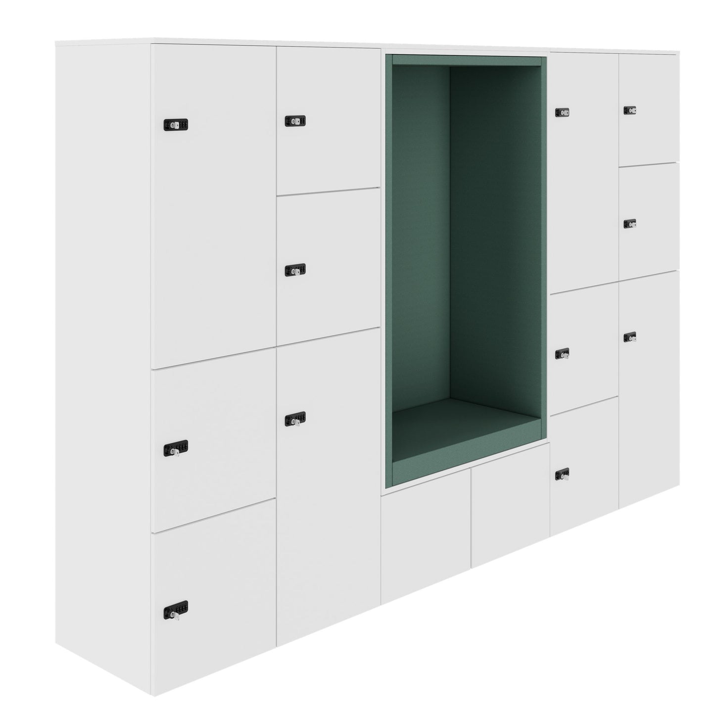 CHOICE Spind | 2706 x 1836 mm, 12 Schliessfächer, Sitznische, Weiss