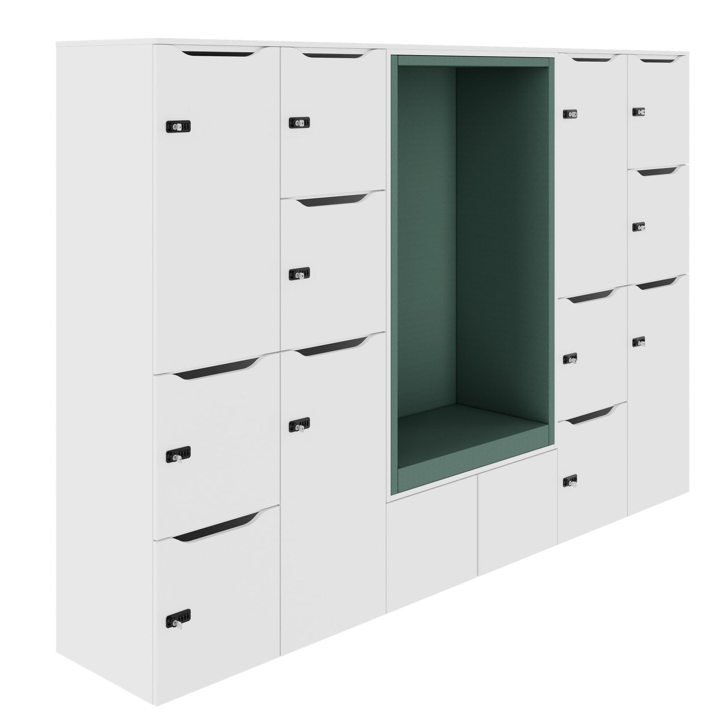 CHOICE Spind | 2706 x 1836 mm, 12 Schliessfächer, Sitznische, Weiss