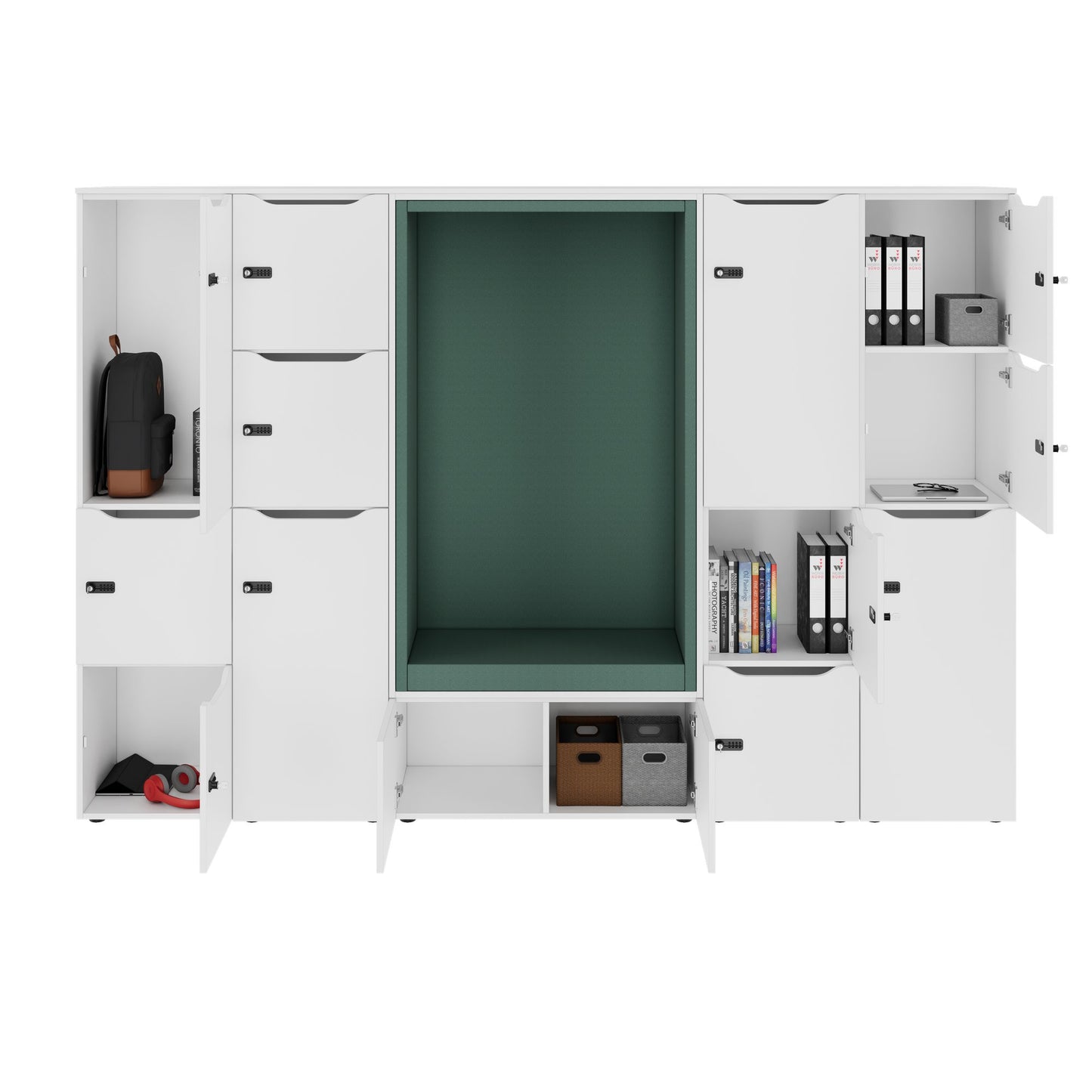 CHOICE Spind | 2706 x 1836 mm, 12 Schliessfächer, Sitznische, Weiss