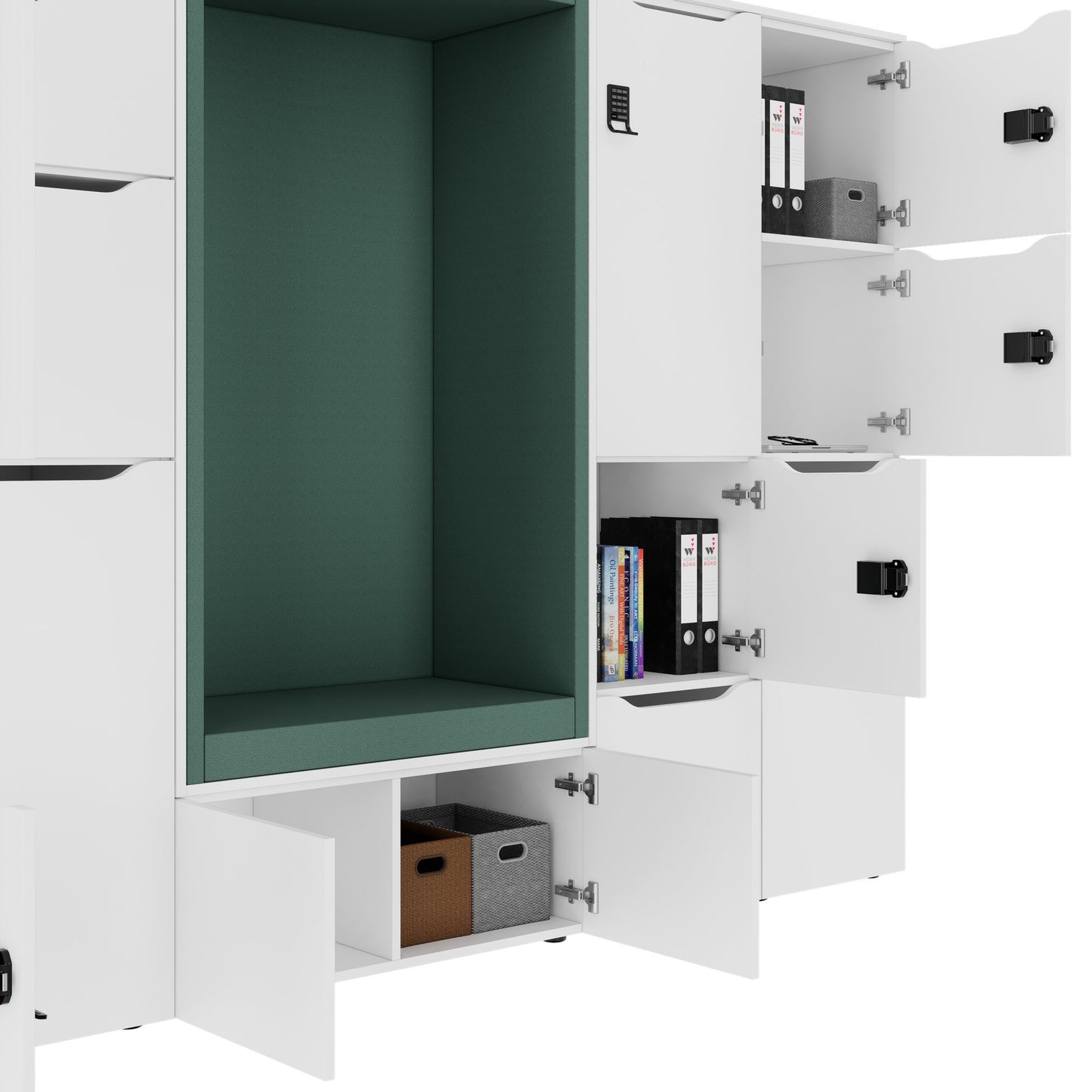 CHOICE Spind | 2706 x 1836 mm, 12 Schliessfächer, Sitznische, Weiss