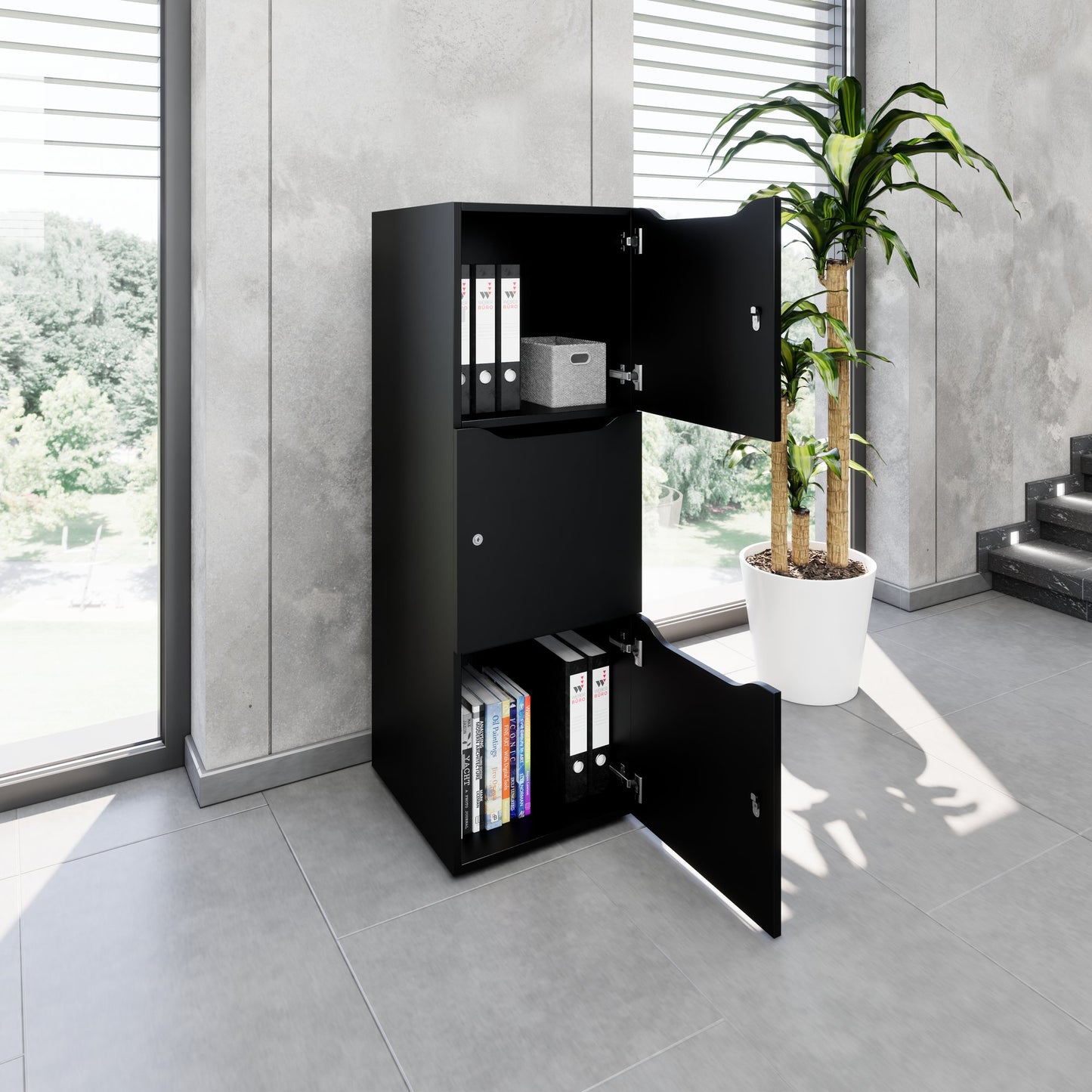 CHOICE Spind | 450 x 1370 mm, 2 oder 3 Schließfächer, Schwarz