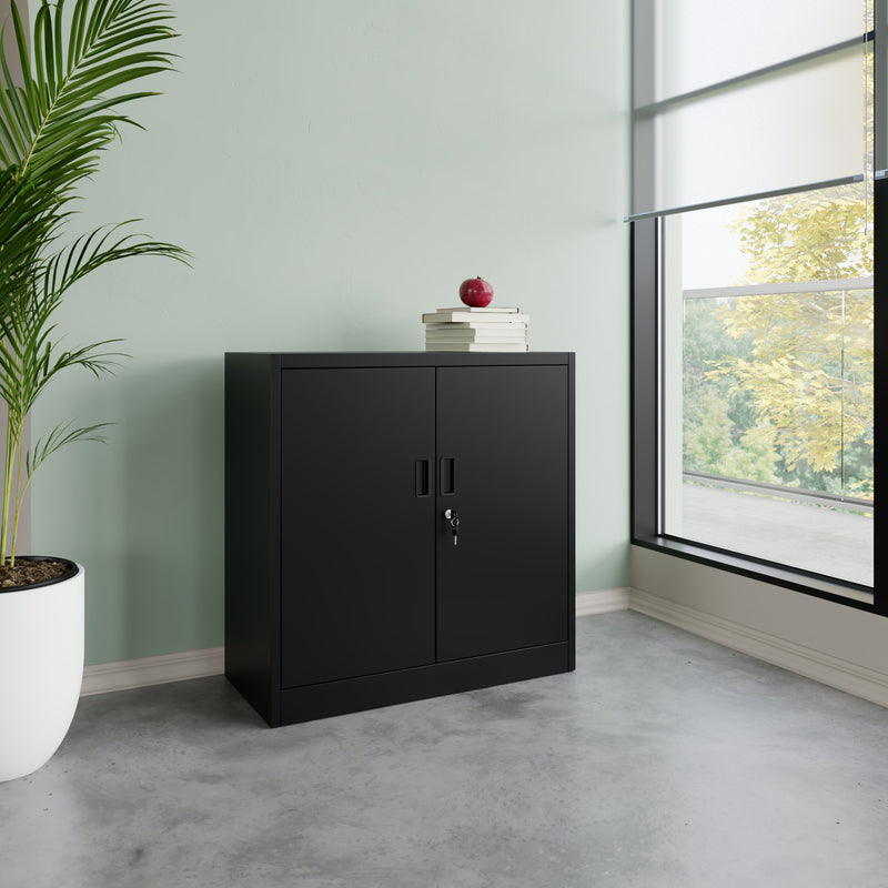 COREX Flügeltürenschrank | 2OH, 900 x 900 mm, Stahlkorpus, Schwarz - 2 Main Image