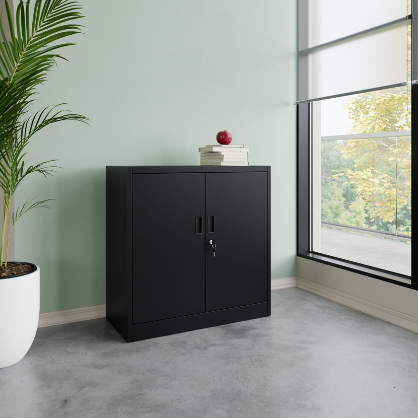 Corex wing door cabinet | 2OH, 900 x 900 mm, steel body, black