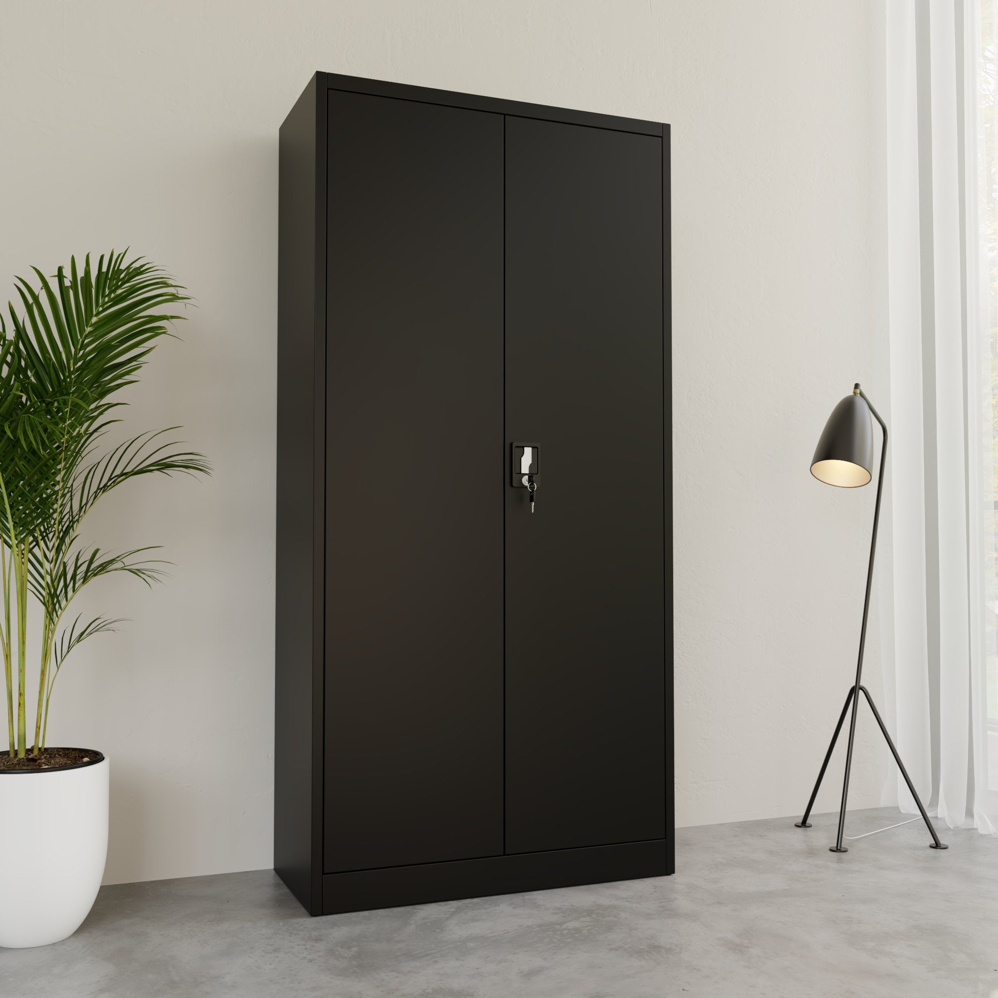 Corex wing door cabinet | 5OH, 900 x 1850 mm, steel body, black