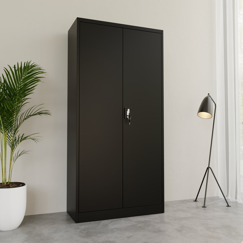 Corex wing door cabinet | 5OH, 900 x 1850 mm, steel body, black - 2 Main Image