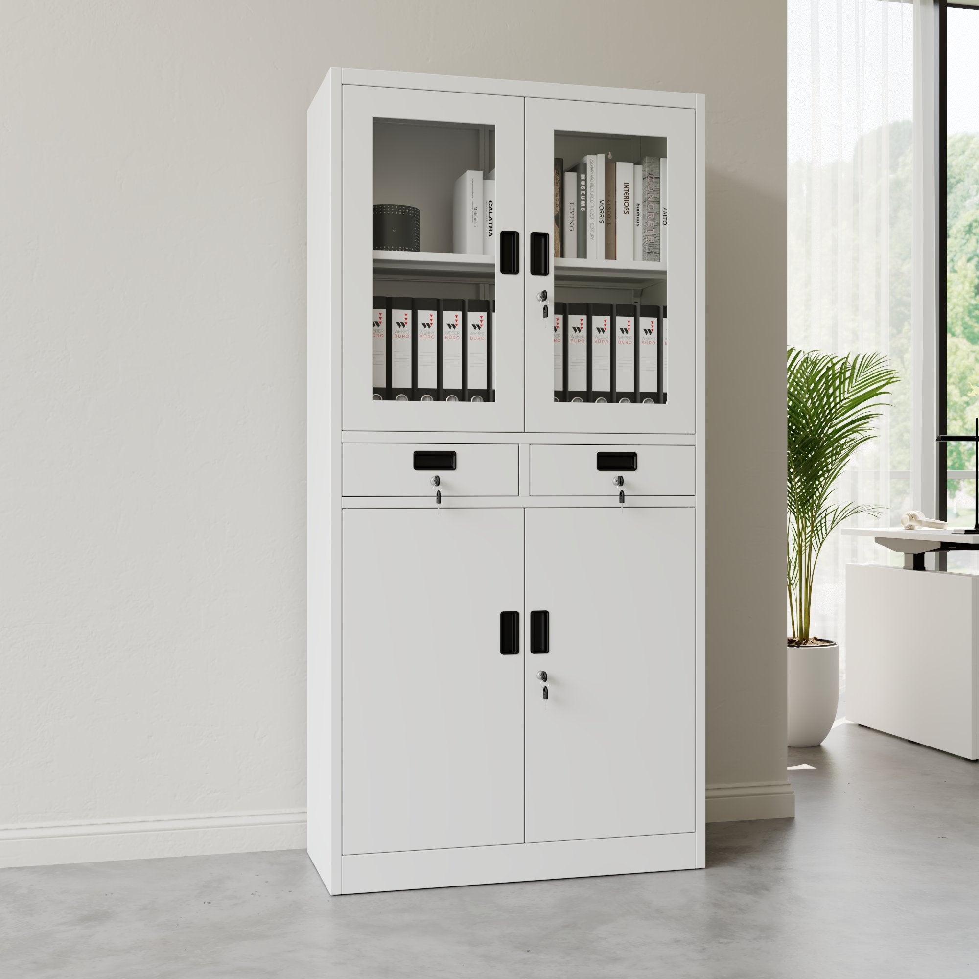 Corex combination cabinet | 900 x 1850 mm, steel body, with drawers, white
