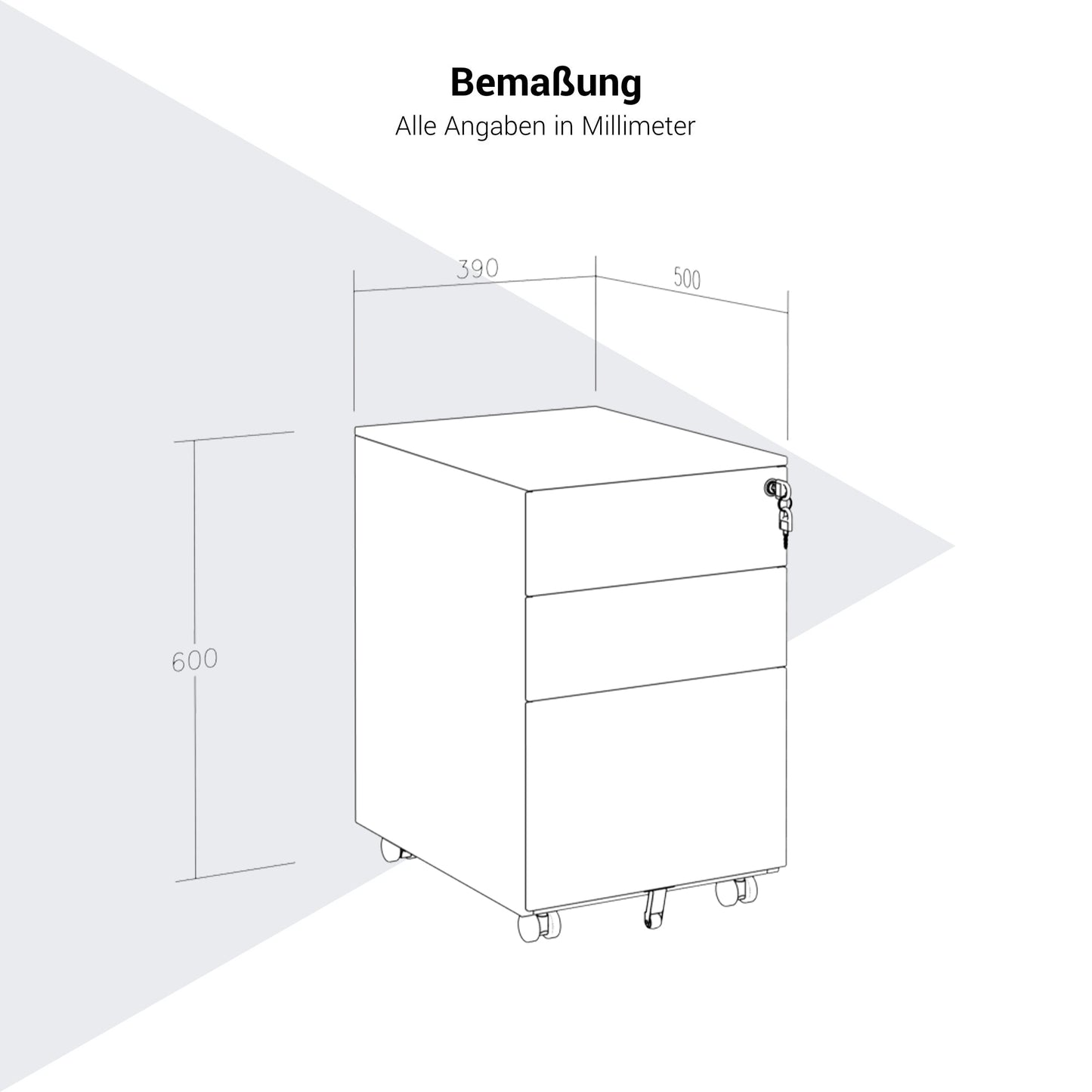 COREX Rollcontainer | 3 Schubladen, 500 mm tief, Schwarz