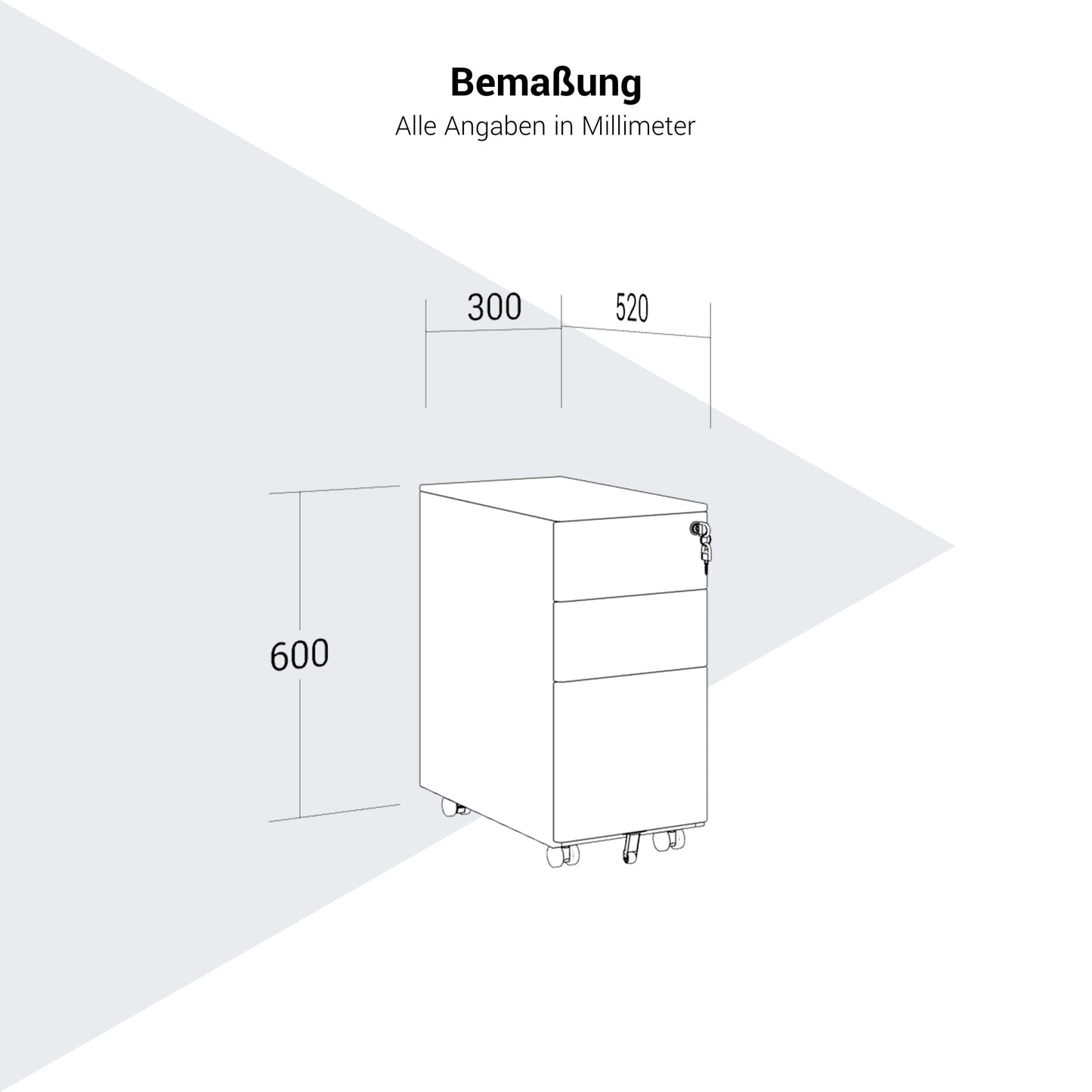 COREX SMALL Rollcontainer | 3 Schubladen, 520 mm tief, Weiss