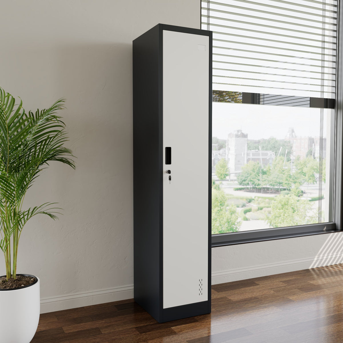 COREX vestiaire métallique | 380 x 1850 mm (1 compartiment verrouillable), corps en acier, anthracite / blanc  - 2 Lightbox Main Image