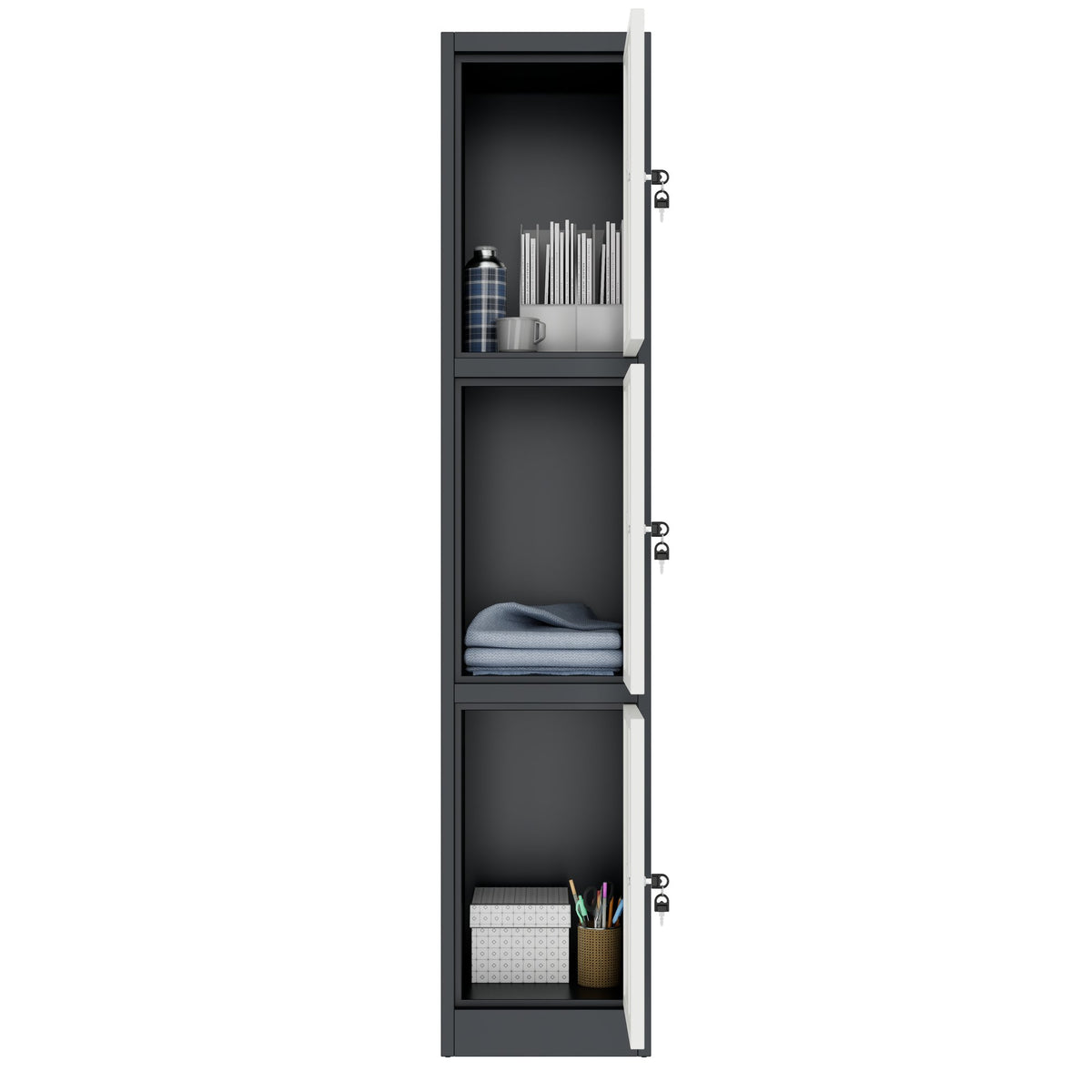 COREX Vestiaire | 380 x 1850 mm (3 compartiments verrouillables), corps en acier, anthracite / blanc  - 4 Lightbox Main Image