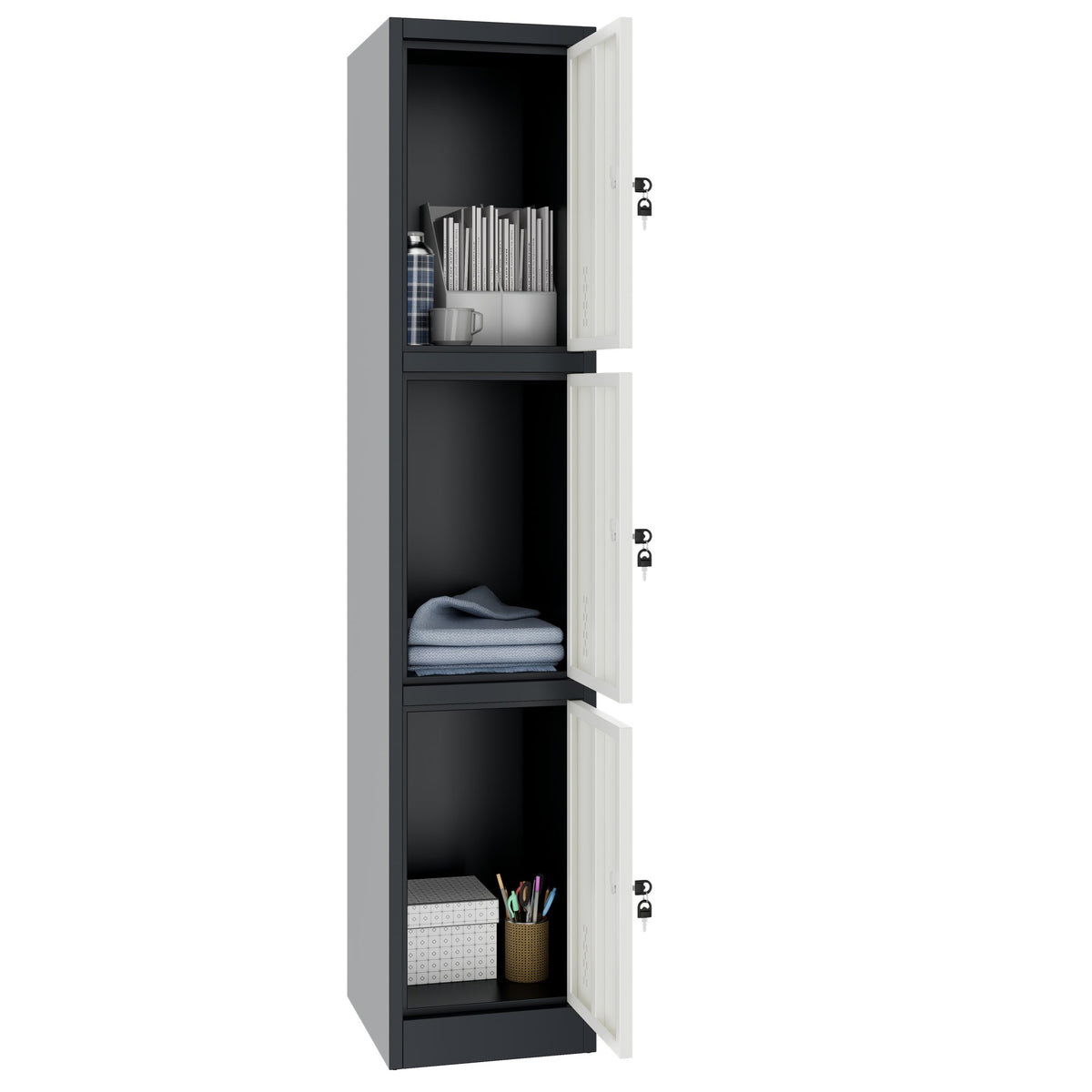 COREX Vestiaire | 380 x 1850 mm (3 compartiments verrouillables), corps en acier, anthracite / blanc  - 3 Lightbox Main Image