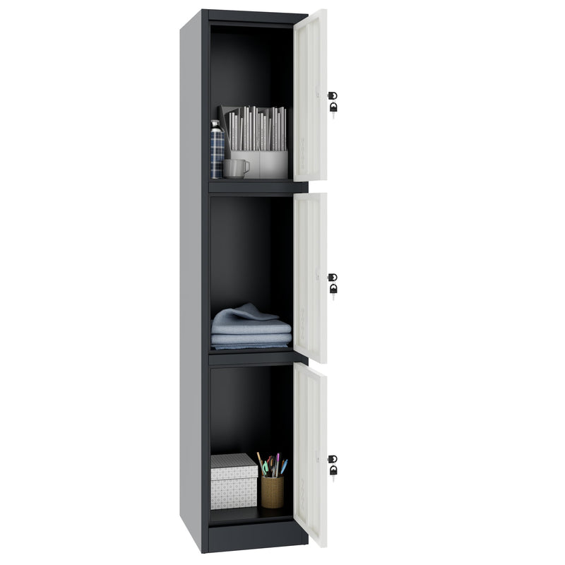 COREX Vestiaire | 380 x 1850 mm (3 compartiments verrouillables), corps en acier, anthracite / blanc  - 3 Main Image