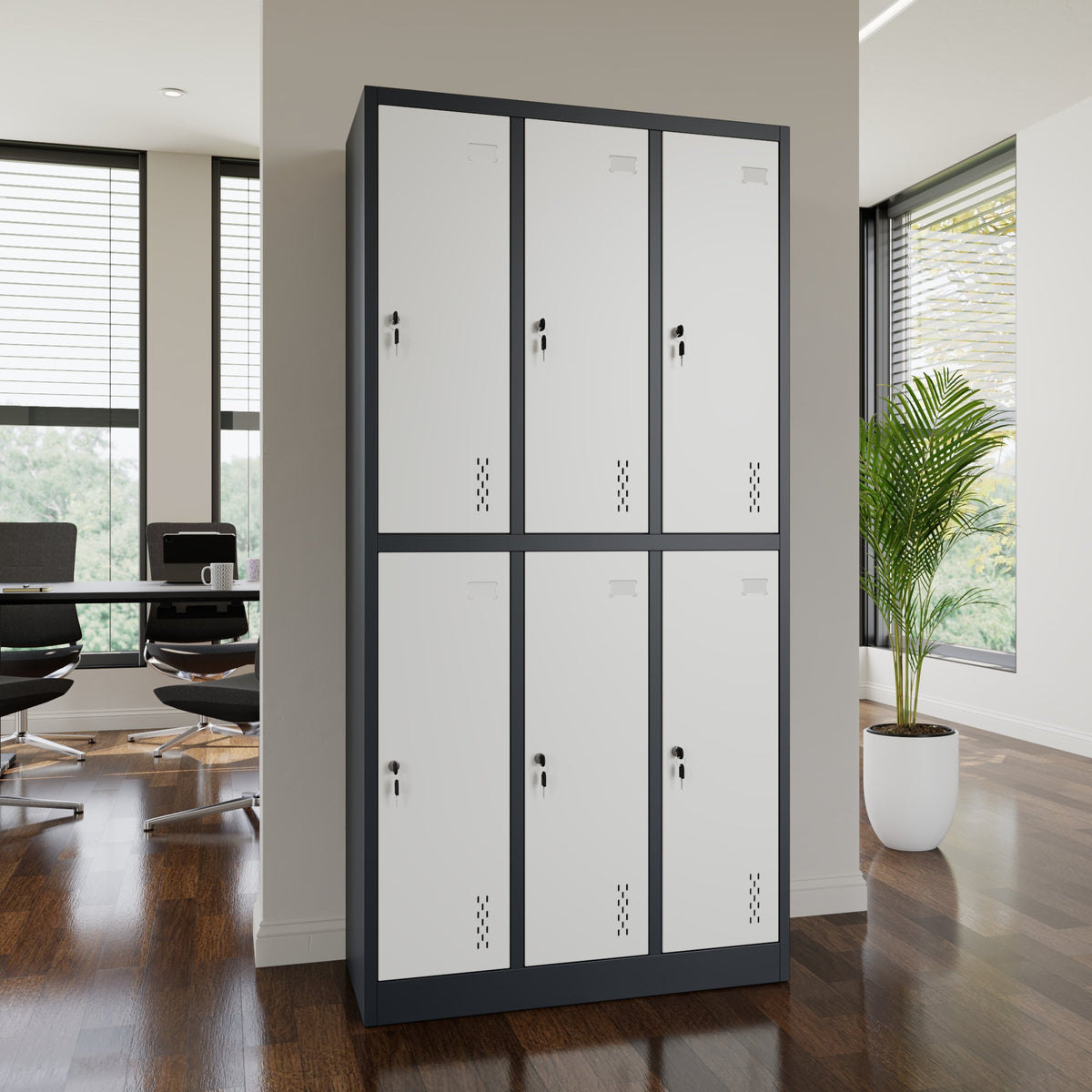 COREX armadietto spogliatoio | 900 x 1850 mm (6 scomparti con serratura), corpo in acciaio, antracite / bianco  - 2 Lightbox Main Image