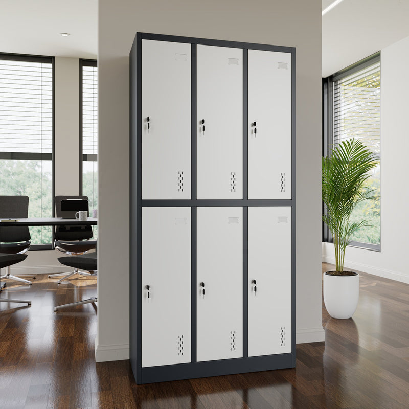 COREX armadietto spogliatoio | 900 x 1850 mm (6 scomparti con serratura), corpo in acciaio, antracite / bianco  - 2 Main Image