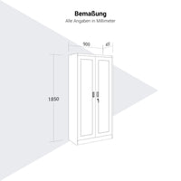 COREX Vitrinenschrank | 5OH, 900 x 1850 mm, Stahlkorpus, Weiss