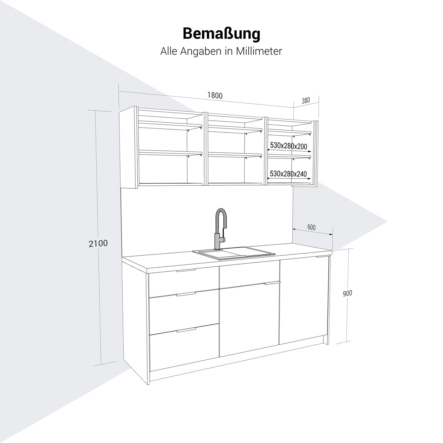 CULINART Büroküche  | 1800 x 2100 mm, Schubladen, Schränke & Kompositspüle