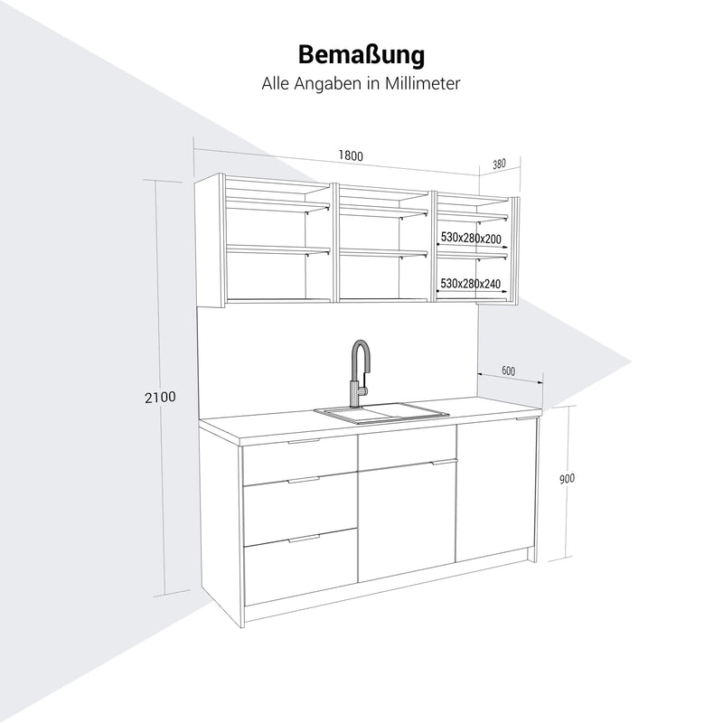 CULINART Cuisine de bureau  | 1800 x 2100 mm, tiroirs, armoires et évier en composite - 18 Main Image