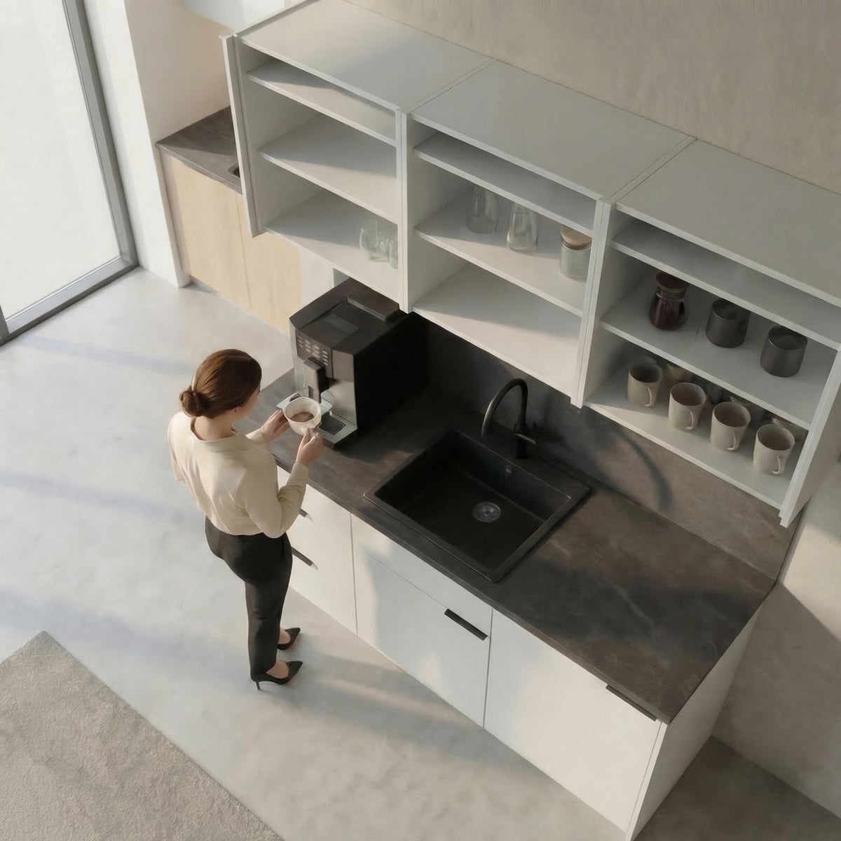 CULINART Cuisine de bureau  | 1800 x 2100 mm, tiroirs, armoires et évier en composite - 20 Lightbox Main Image