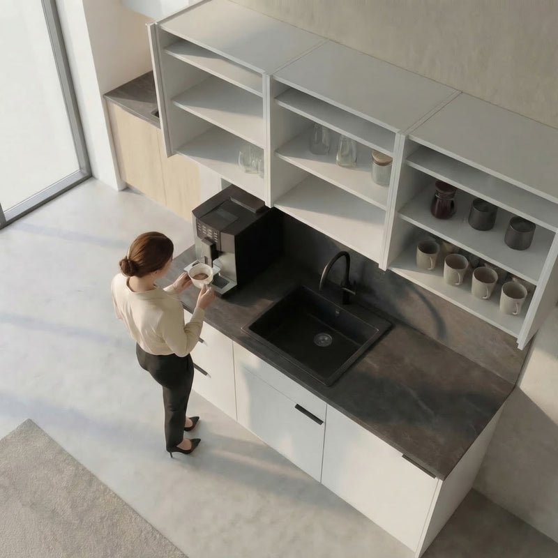 CULINART Cuisine de bureau  | 1800 x 2100 mm, tiroirs, armoires et évier en composite - 20 Main Image
