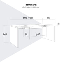 Bralco SILE Bureau | 1800 - 2000 mm, Cadre des joues, chêne
