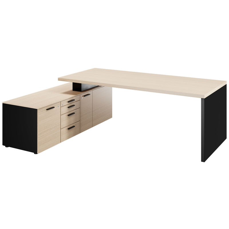 BRALCO SILE desk with lowboard | 2300 x 1700 mm, oak - 2 Main Image