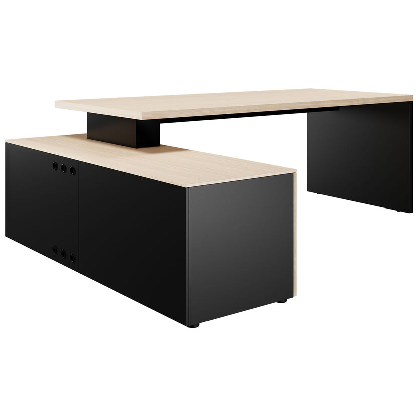 BRALCO SILE desk with lowboard | 2300 x 1700 mm, oak