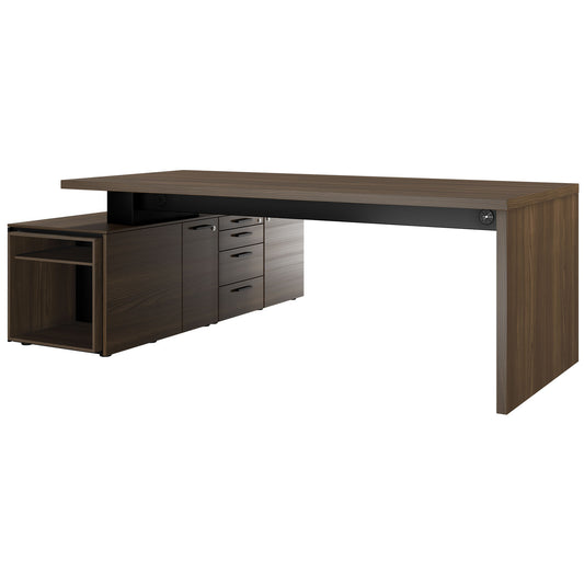 BRALCO SILE desk with lowboard | 2300 x 1700 mm, walnut