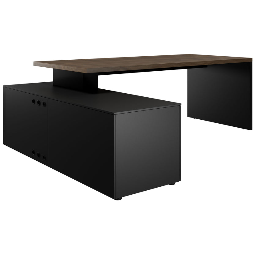 BRALCO SILE desk with lowboard | 2300 x 1700 mm, walnut