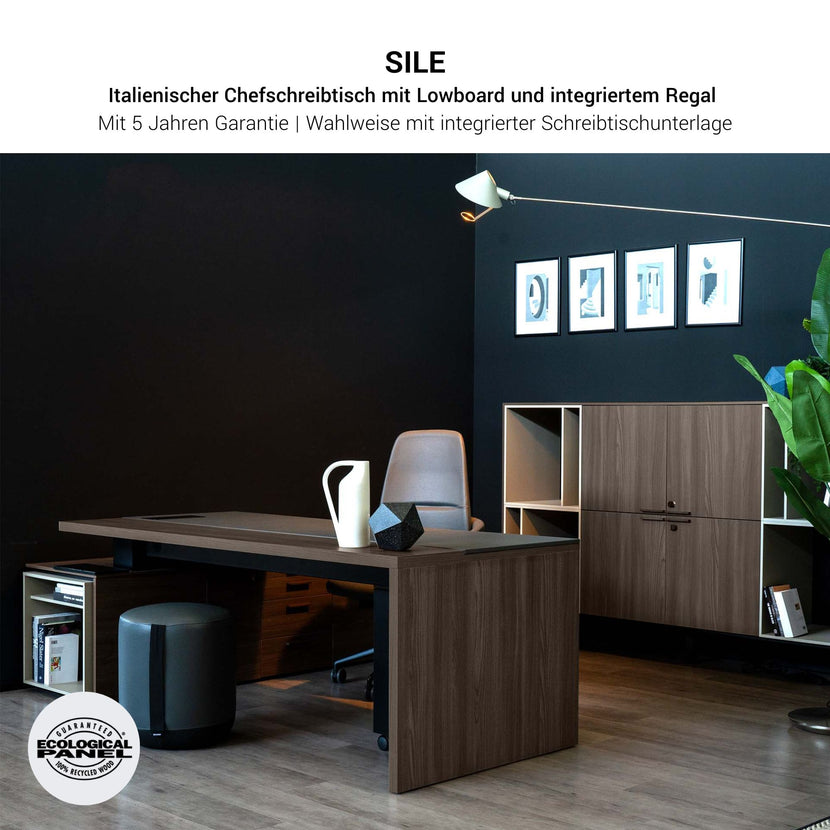 BRALCO SILE desk with lowboard | 2300 x 1700 mm, walnut