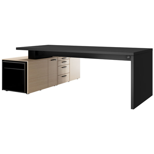 BRALCO SILE desk with lowboard | 2300 x 1700mm, Black