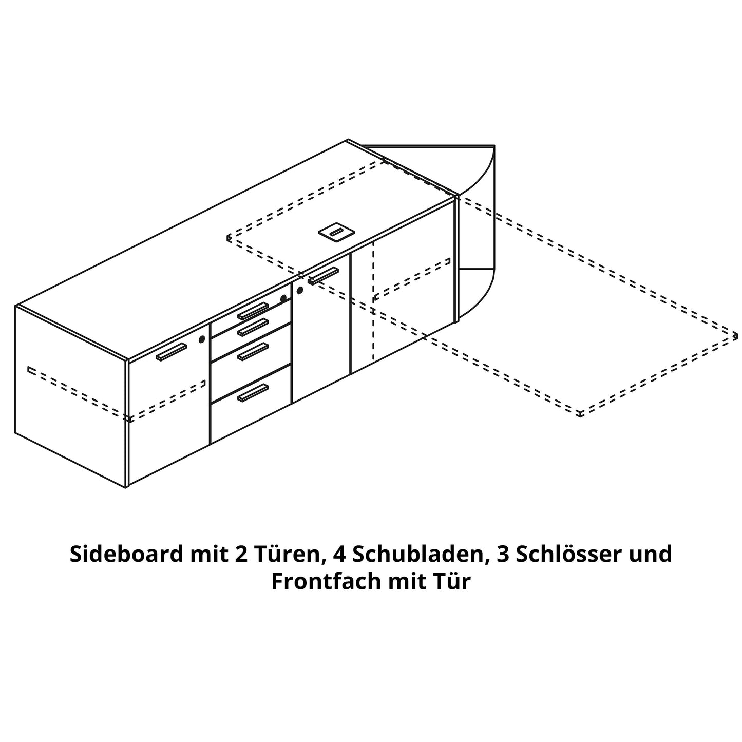 BRALCO JET EVO Chefschreibtisch | Glas-Tischplatte, Integriertes Lowboard, Schwarz