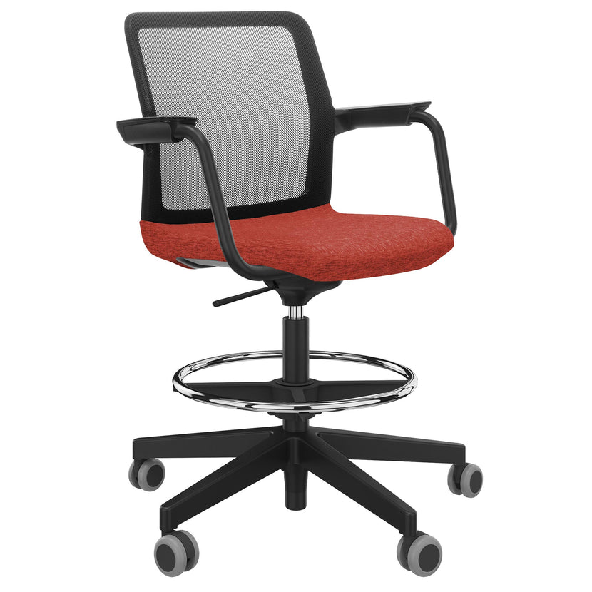 WIND Counter chair rollable | Footrest, network back, polyester reference Berta