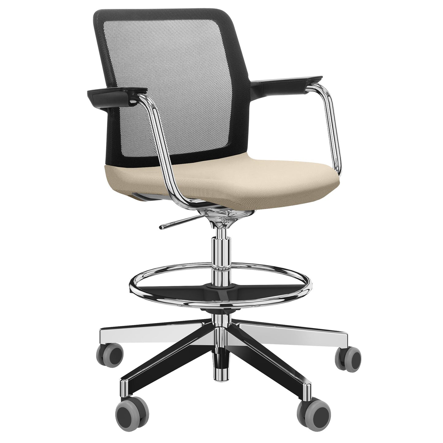 WIND Counter Chair roulable | Repose-pieds, dos du réseau, couverture en polyester Lucia