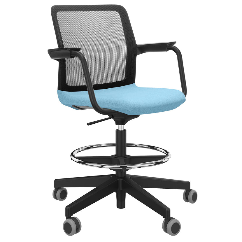 WIND Counter chair rollable | Footrest, network back, wool covers Velito / Synergy